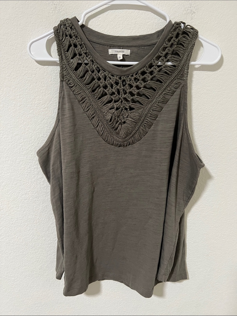 Maurices Olive Crochet V-Neck Sleeveless Tank